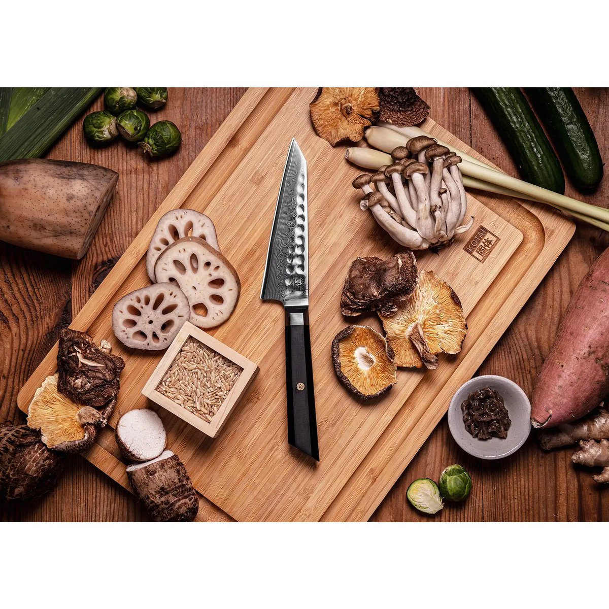 Kotai Bunka Petty Damascus Mes – 135 mm Universeelmes - Geleverd in een Luxe bamboe geschenkverpakking