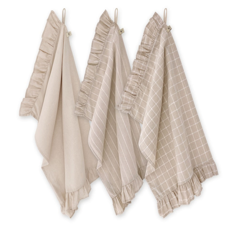 Walra Keukenset Lovely Linnen Ruffles Beige – 3-delig – Elegant & Natuurlijk