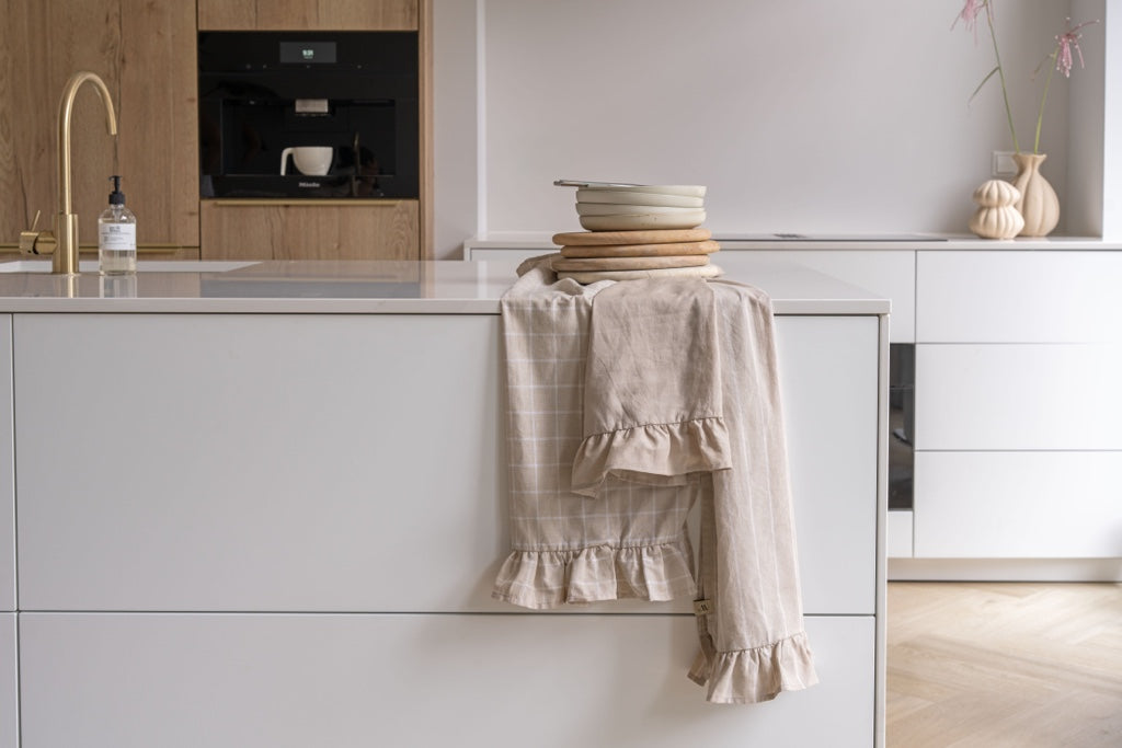 Walra Keukenset Lovely Linnen Ruffles Beige – 3-delig – Elegant & Natuurlijk