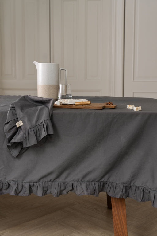 Walra Tafelkleed Lovely Linen Ruffles - 140x240cm - Antraciet
