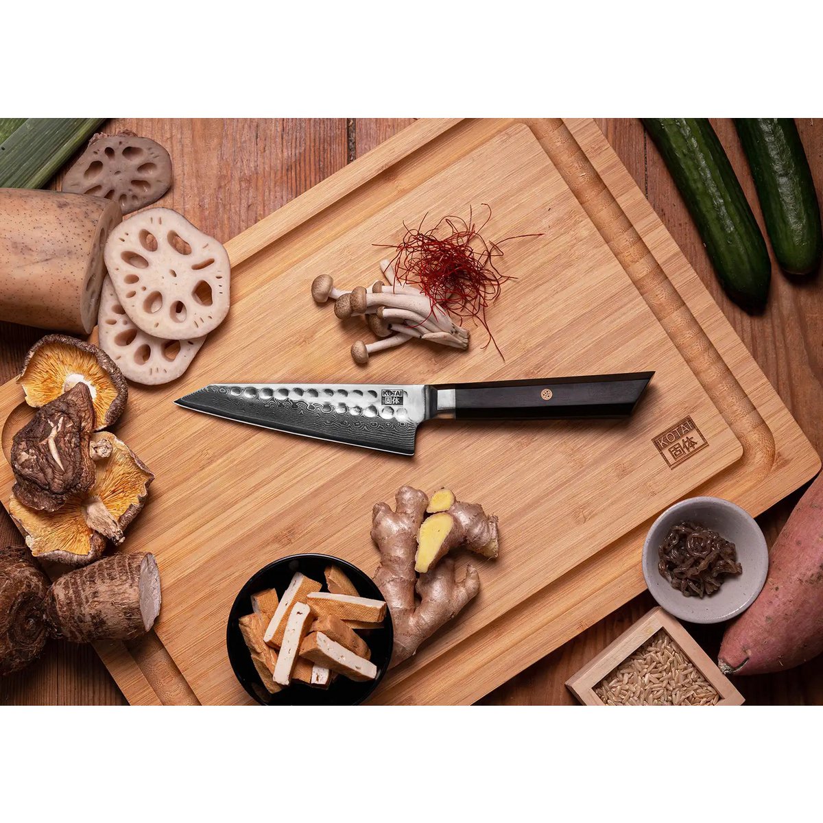 Kotai Bunka Petty Damascus Mes – 135 mm Universeelmes - Geleverd in een Luxe bamboe geschenkverpakking