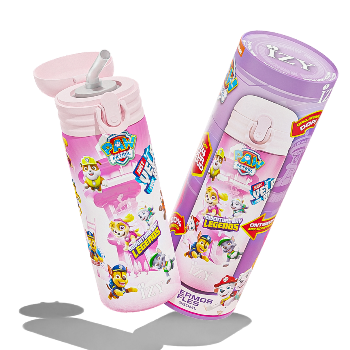 IZY Kids Drinkfles - Refresh Pink | 350ML Lekvrije RVS Fles voor Kinderen - Paw Patrol