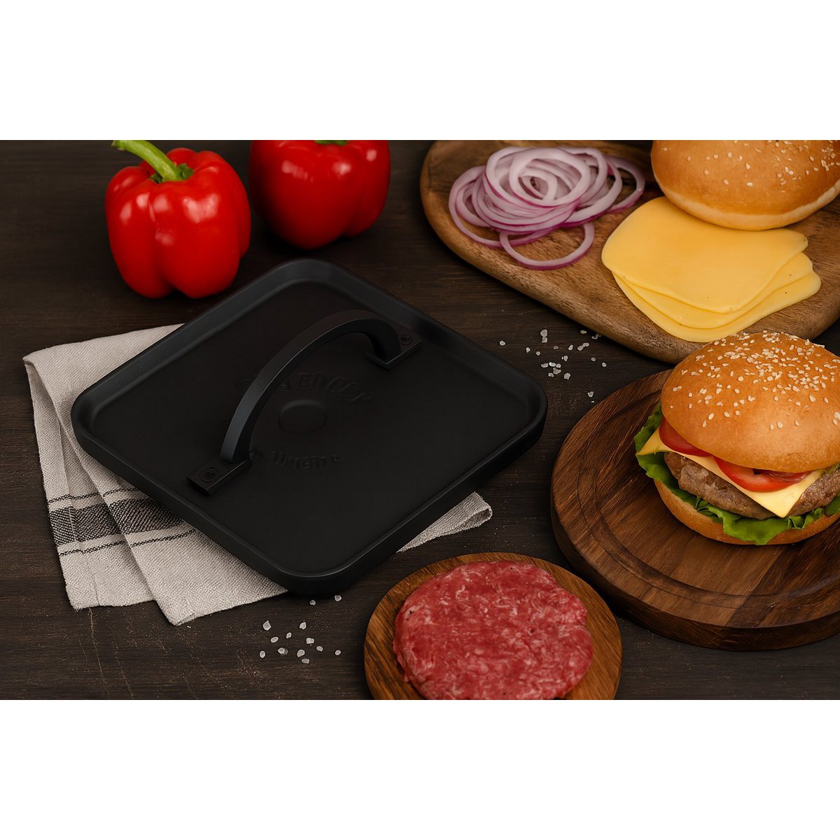 Maysternya Gietijzeren vierkante hamburgerpers - Ø 21 cm