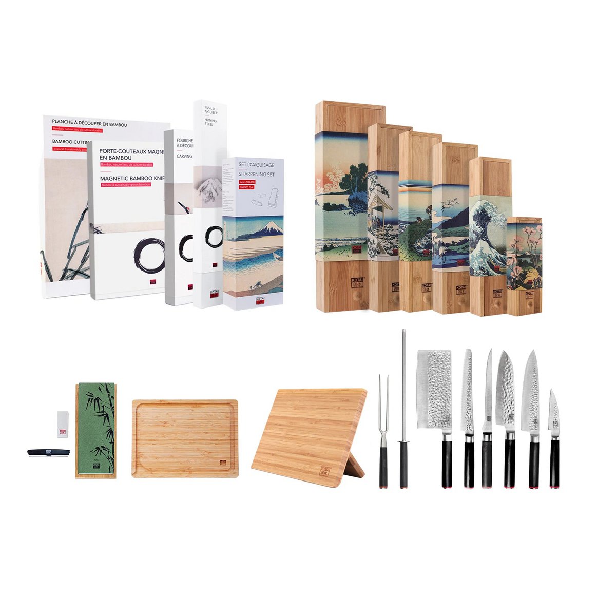 Messen- en keukenaccessoireset - De complete set Deluxe Edition (C): 6 messen + 5 accessoires - Geleverd in een Luxe bamboe geschenkverpakking