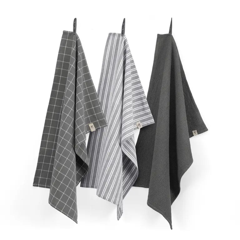 Walra Keukenset Dry Cubes Uni, Strepen & Blokjes 3-delig - Zwart