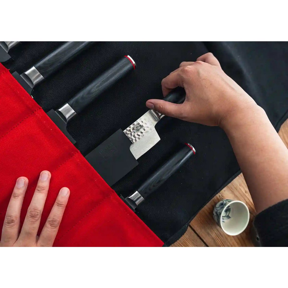 Kotai Messenroltas – 100% Katoen voor 6 Messen + Aanzetstaal