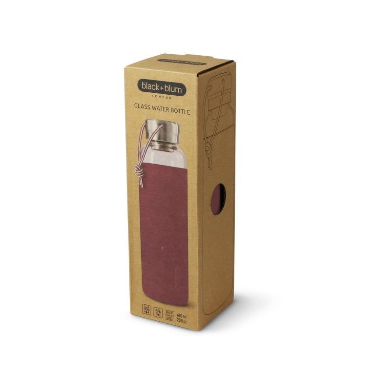 Black+Blum Glas Waterfles 0,6 L - Bordeaux Rood - 100 % Lekvrij, Elegantie & Duurzaamheid