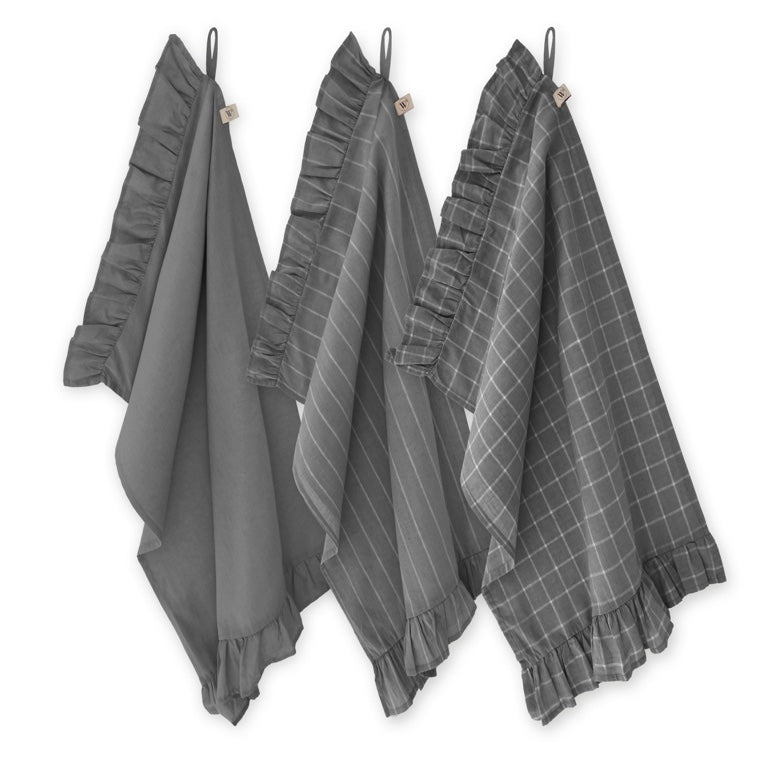 Walra Keukenset Lovely Linnen Ruffles Grijs – 3-delig – Elegant & Natuurlijk