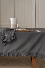 Walra Tafelkleed Lovely Linen Ruffles - 140x320cm - Antraciet
