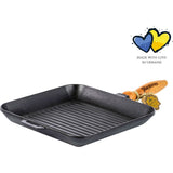 Maysternya Gietijzeren Grillpan vierkant met houten handvat - 28 x 28 x 4 cm