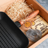 Maysternya Gietijzeren Grillpan vierkant met houten handvat - 28 x 28 x 4 cm