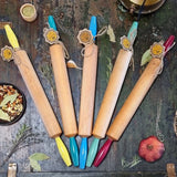 Houten deegroller met rode handvaten - 50 x 4,5 cm