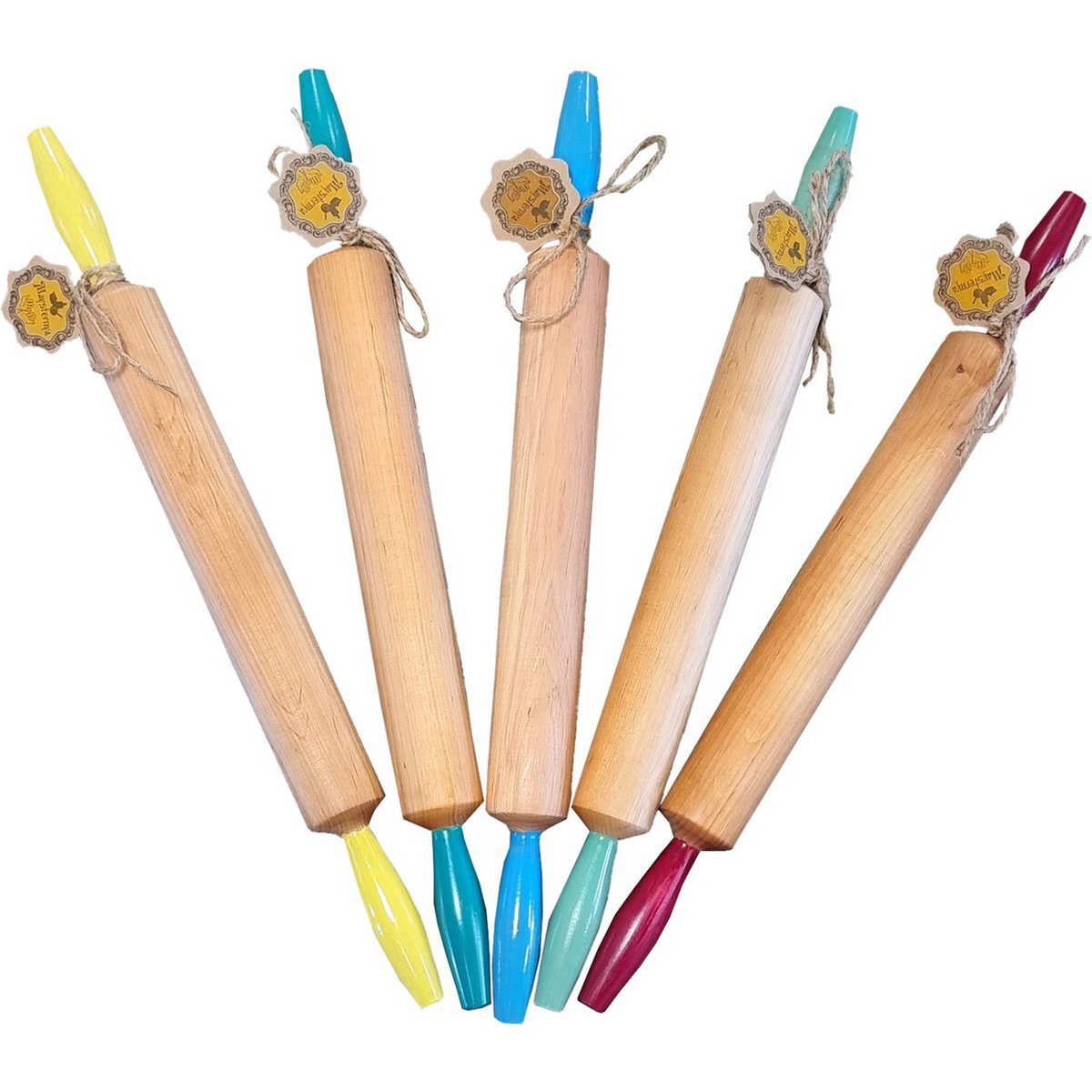 Houten deegroller met rode handvaten - 50 x 4,5 cm