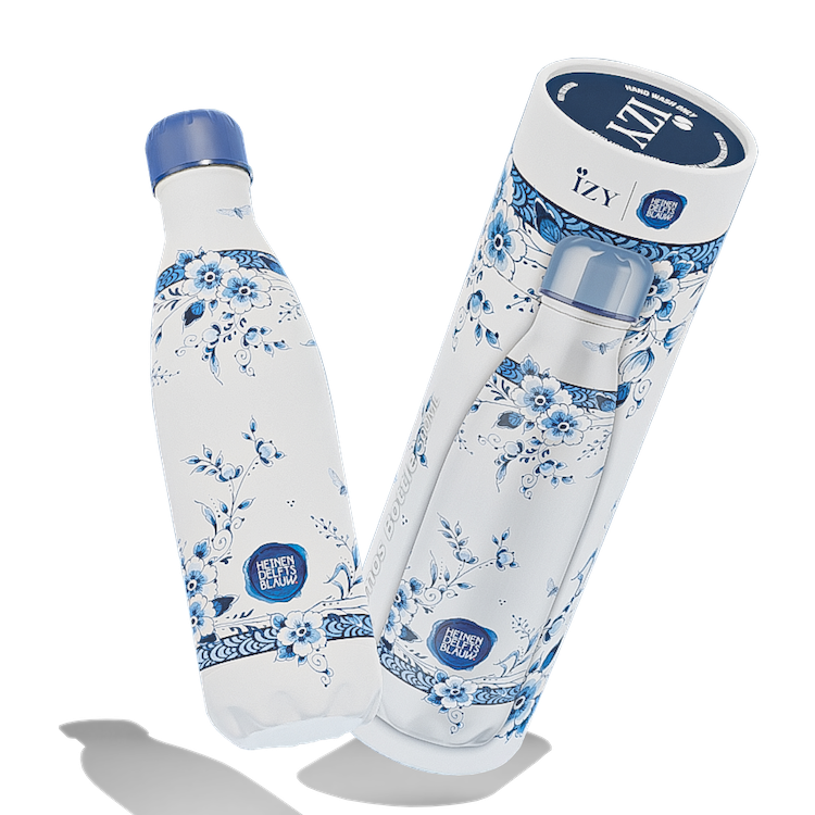 IZY Drinkfles - Faience | Luxe Thermofles 500ML - Heinen Delfts Blauw Collectie