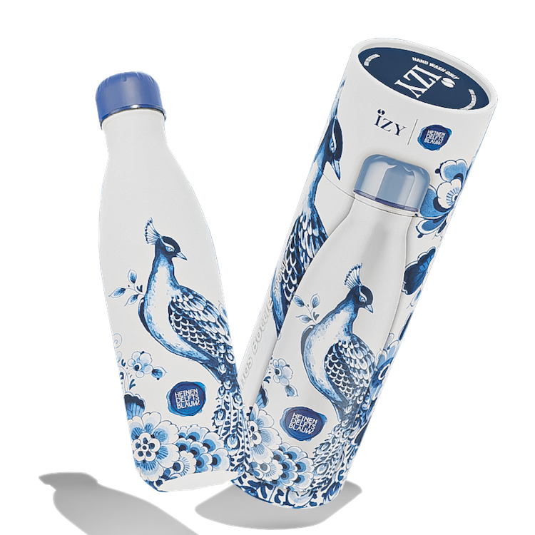 IZY Drinkfles - Peacock | Luxe Thermofles 500ML - Heinen Delfts Blauw Collectie