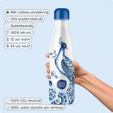 IZY Drinkfles - Peacock | Luxe Thermofles 500ML - Heinen Delfts Blauw Collectie