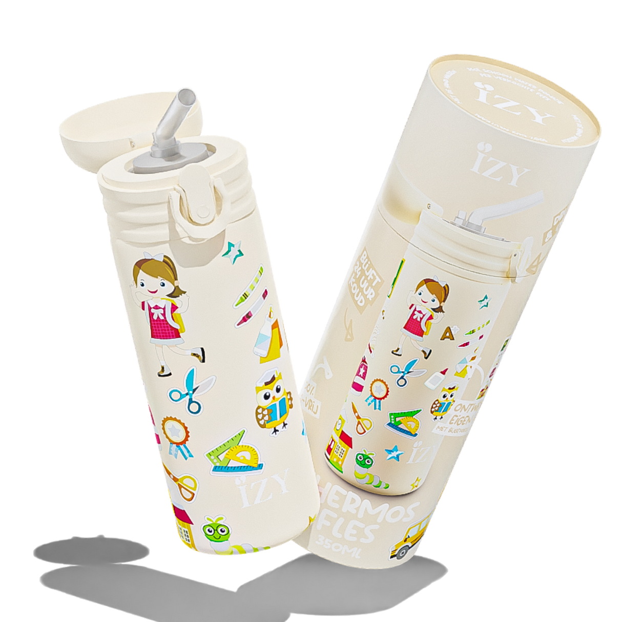 IZY Kids Thermofles - Gele School | 350ML Kinderdrinkfles - Ontwerp je Eigen Fles