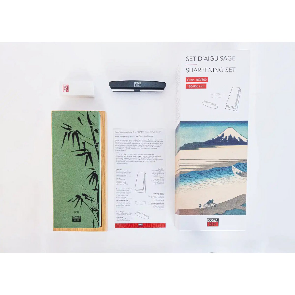 Kotai Slijpset – Wetsteen 400/1000 grit met Bamboe Voet & Hoekgeleider